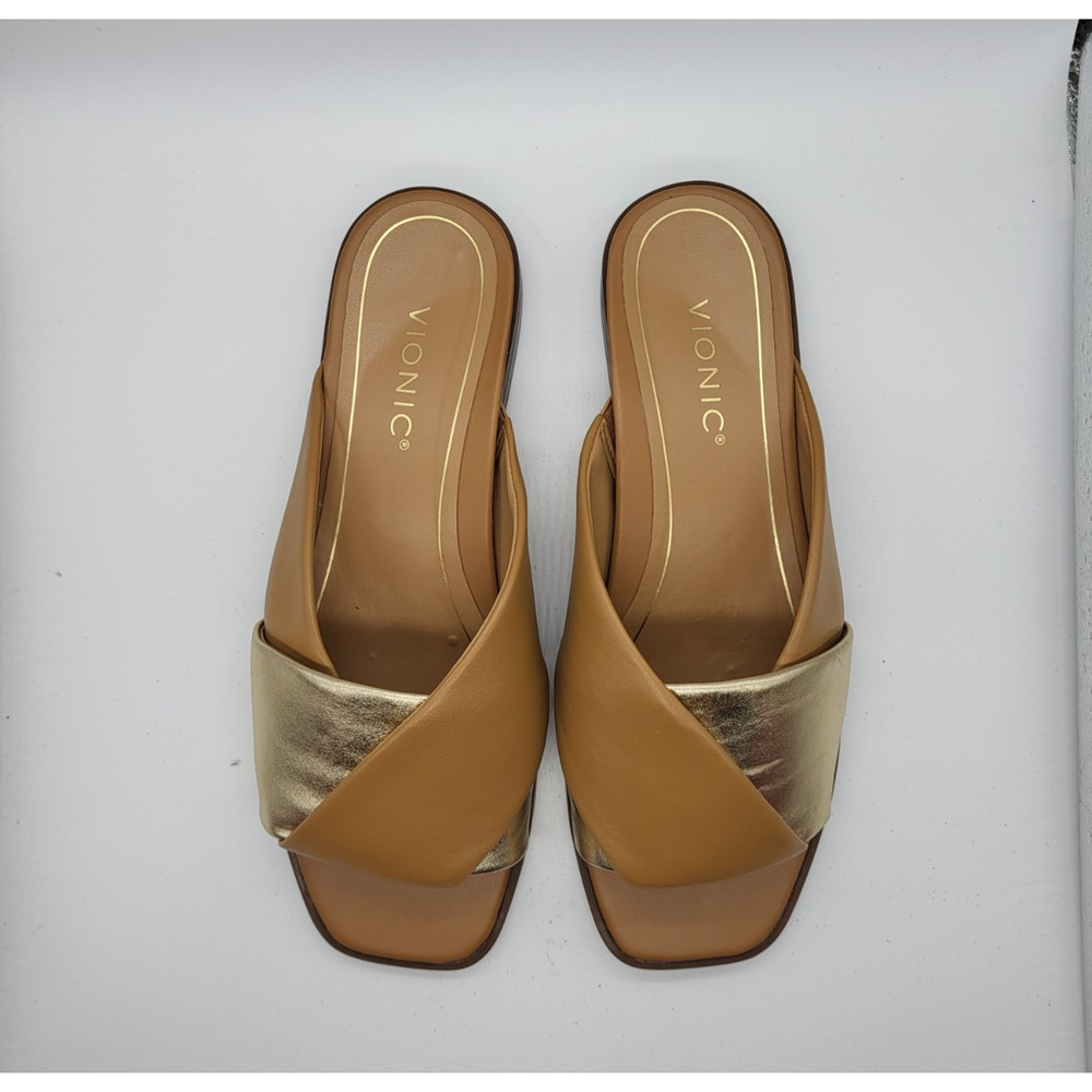 Tan & Gold Slide Sandals - Women - Picture 7 of 11